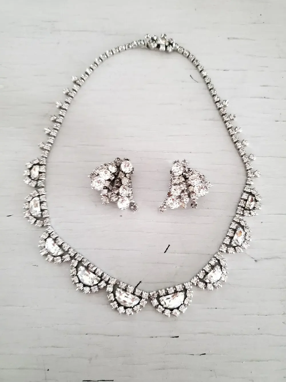 Vintage Mid-Century Kramer Designer Rhinestone Necklace and Earring Set